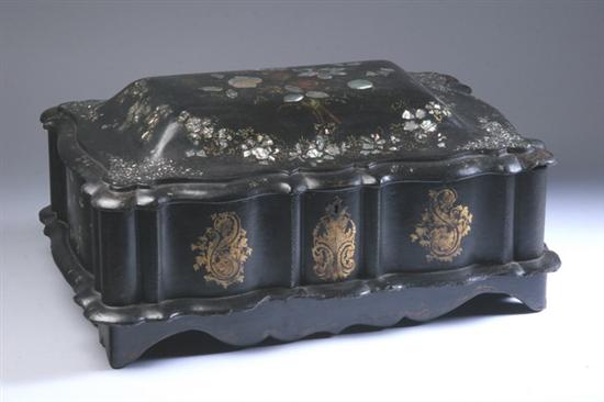 Appraisal: LARGE VICTORIAN PAPIER M CH AND MOTHER-OF-PEARL INLAID DOCUMENT BOX