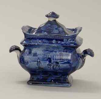 Appraisal: STAFFORDSHIRE DARK BLUE COVERED SUGAR BOWLEnglish First Half of the