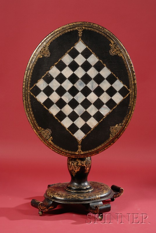 Appraisal: Victorian Mother-of-pearl Inlaid and Parcel-gilt Papier Mache Tilt-top Game Table