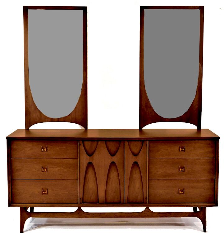 Appraisal: Broyhill Brasilia MCM Mirrored Dresser United States Circa Two rectangular