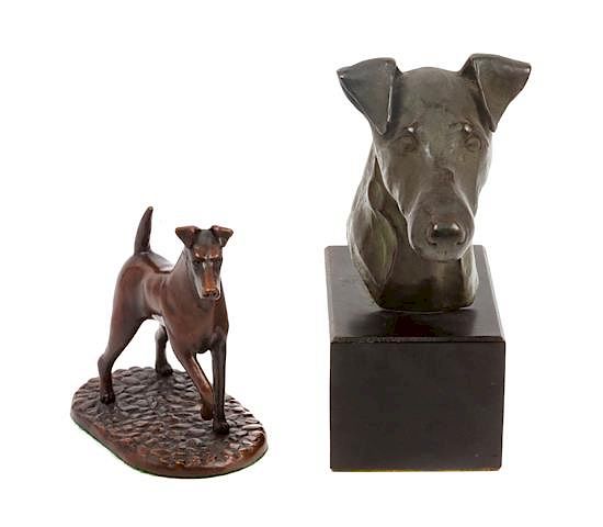 Appraisal: Two Bronze Wire Fox Terrier Sculptures Height of taller inches