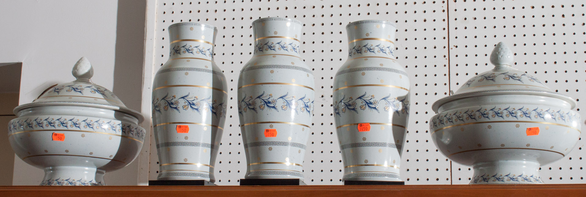 Appraisal: Three porcelain vases and two covered dishes