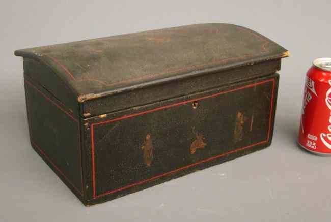 Appraisal: th c dometop paint decorated box in old black paint