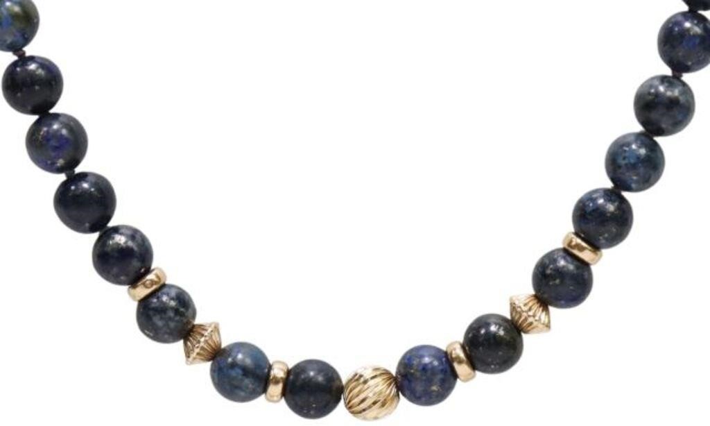 Appraisal: Estate kt yellow gold and lapis lazuli beaded necklace round