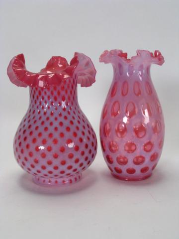 Appraisal: Two Cranberry Opalescent Vases both approximately '' tall with fluted