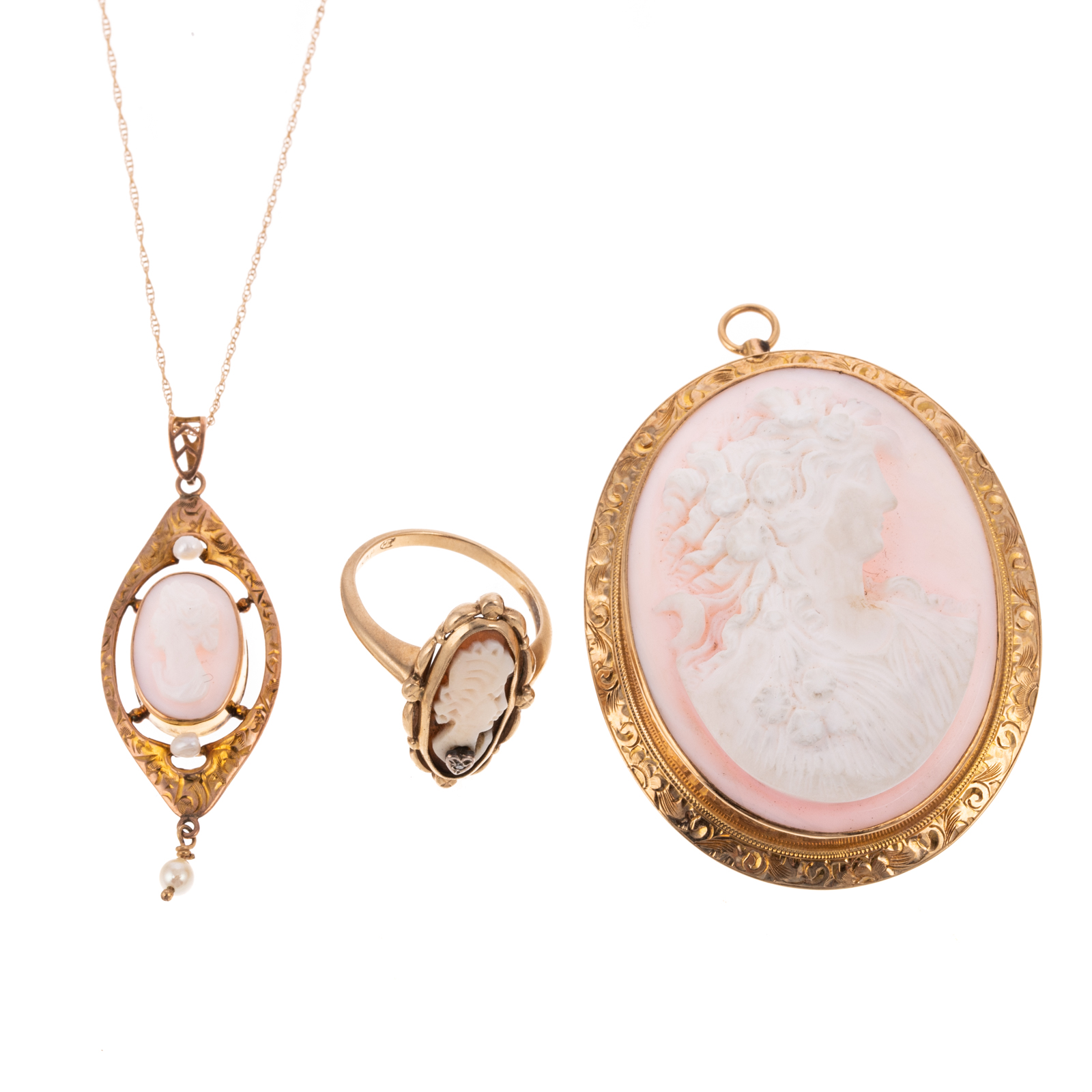 Appraisal: AN ASSORTMENT OF CAMEO JEWELRY IN GOLD K yellow gold