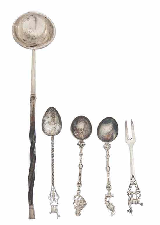 Appraisal: A Set of Six Continental Silver Spoons each with varying