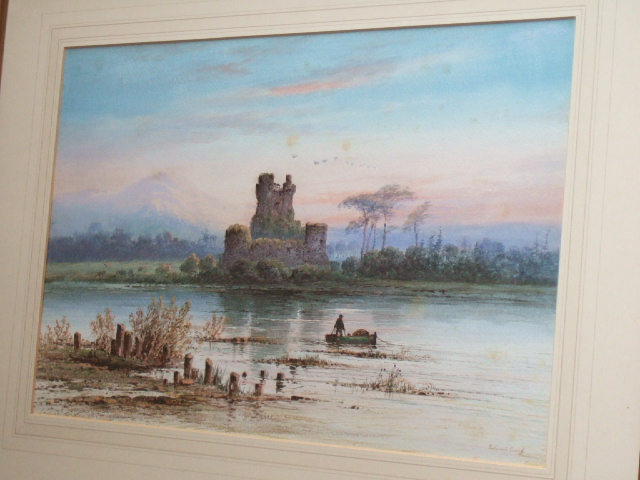 Appraisal: Edwin Earp - River scene with ruined castle watercolour signed