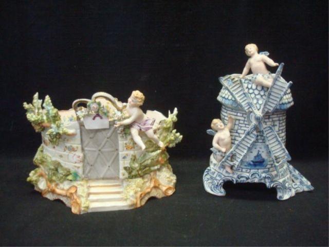 Appraisal: Small Porcelain Planters One of windmill one of putti Signed