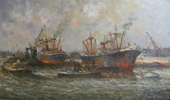 Appraisal: Oil on canvas maritime scene indistinctly signed Bos h w