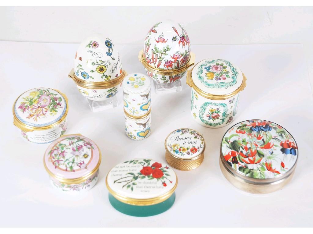 Appraisal: NINE HALCYONE DAYS SMALL ENAMEL LIDDED BOXES various floral designs