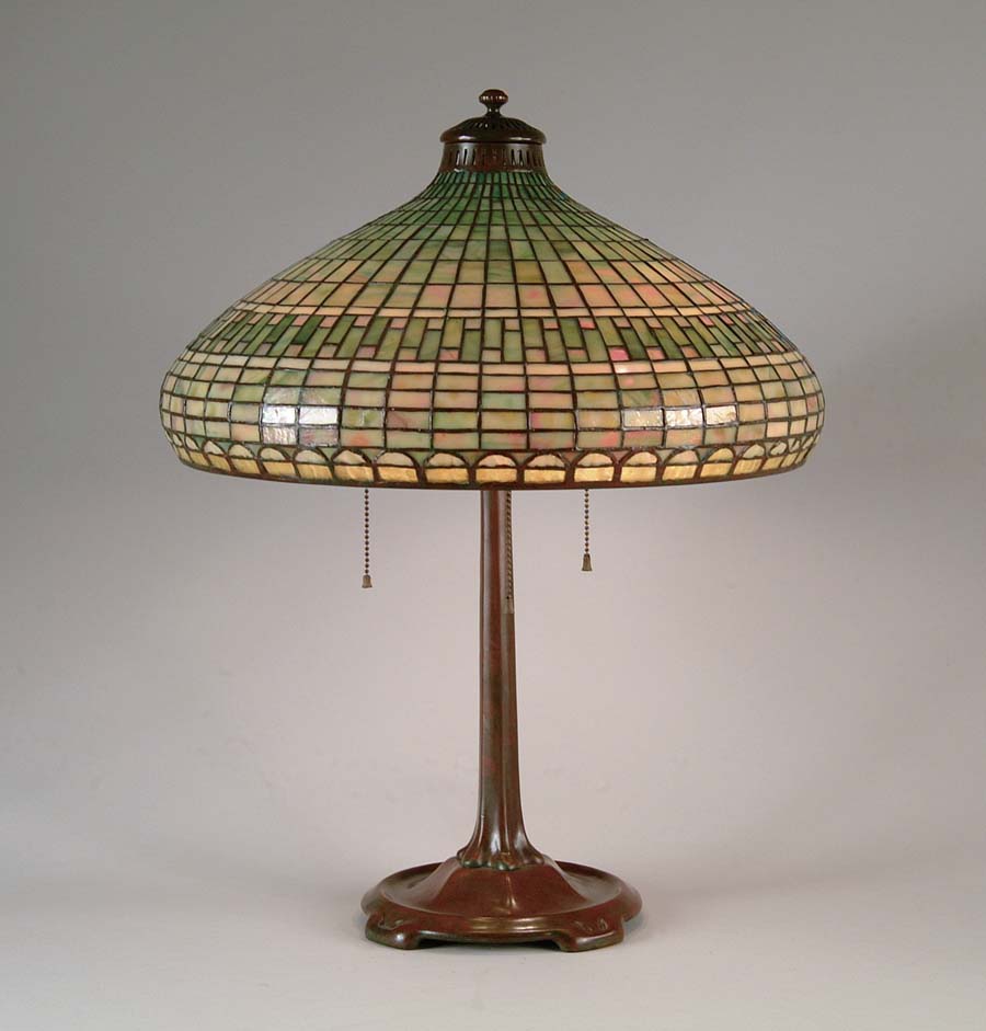 Appraisal: TIFFANY GEOMETRIC TABLE LAMP Outstanding Tiffany shade has intricate geometric