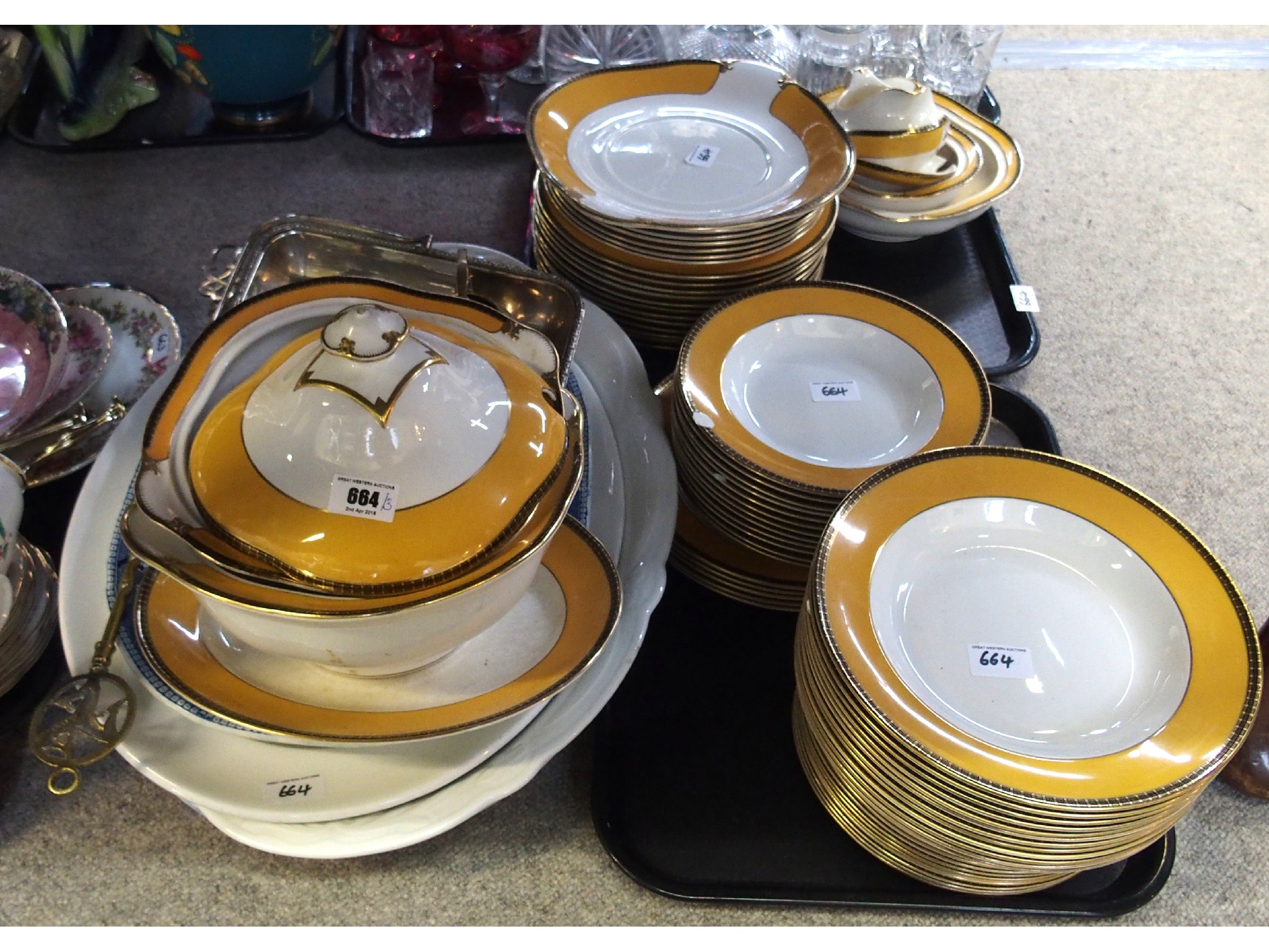 Appraisal: Bisto dinner service with yellow and gilt border other ashets