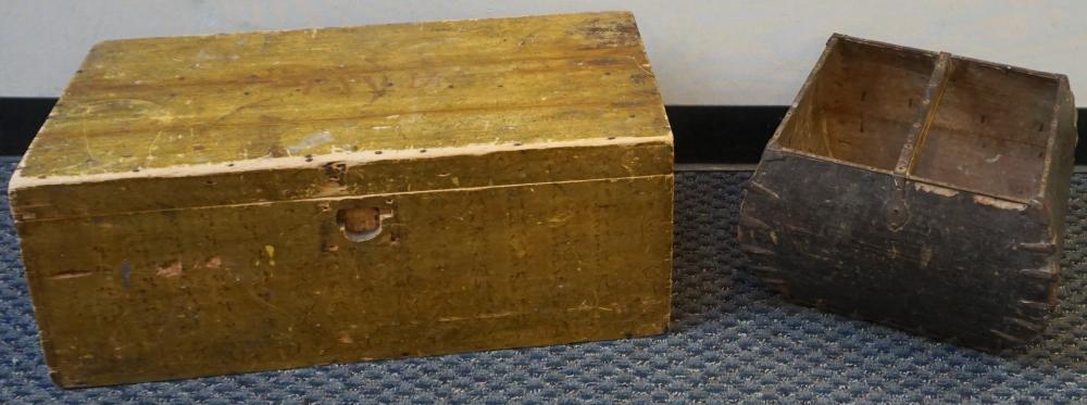 Appraisal: METAL MOUNTED FRUITWOOD TOOLBOX TH CENTURY AND HINGED TOP BLANKET