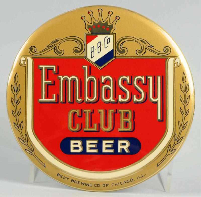 Appraisal: Embassy Club Beer Celluloid Button Sign Solid example with light