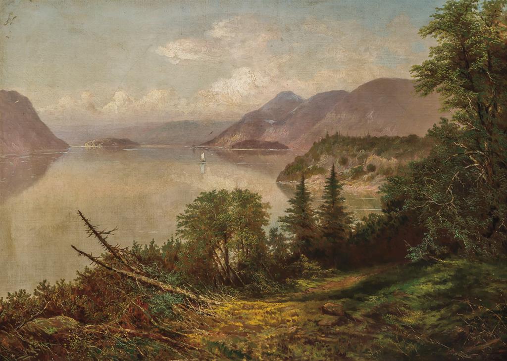 Appraisal: AMERICAN SCHOOL American th century Sailboat on a Mountain Lake