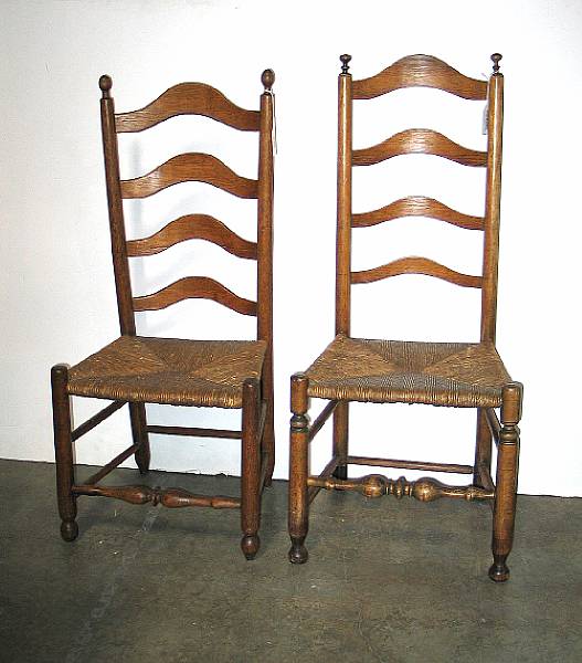 Appraisal: An assembled set of four mixed wood ladderback side chairs