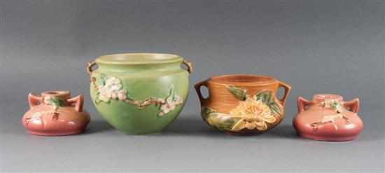 Appraisal: Four Roseville pottery items second quarter- th century pair of