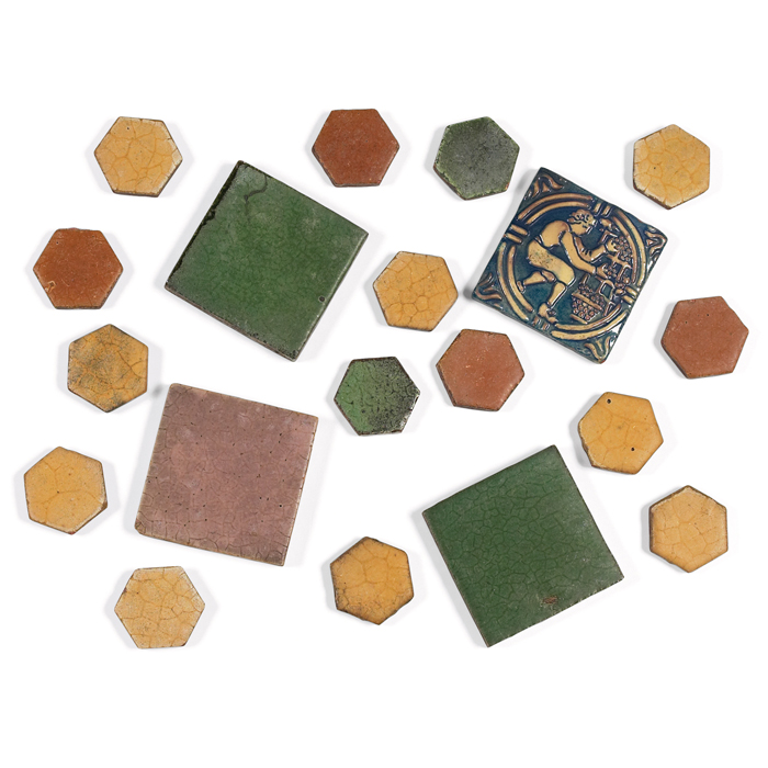 Appraisal: Grueby tiles nineteen one figural onebrown two green and fifteen