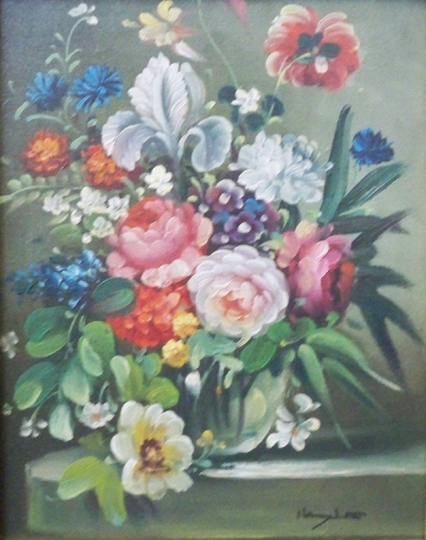 Appraisal: th Century School Still Lifes with Flowers Two One signed