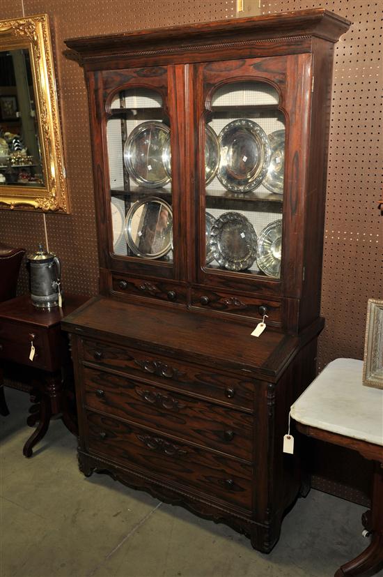 Appraisal: TWO PIECE SECRETARY BOOKCASE Faux rosewood decorated bookcase having a