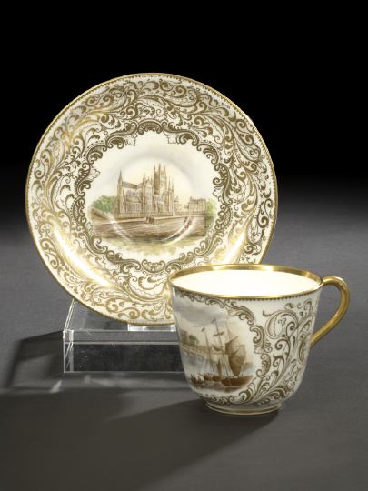 Appraisal: English Elaborately Gilded Porcelain Breakfast Teacup and Saucer third quarter