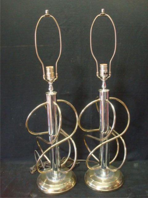 Appraisal: Pair of Chrome and Brass Lamps mid century Dimensions Estimate