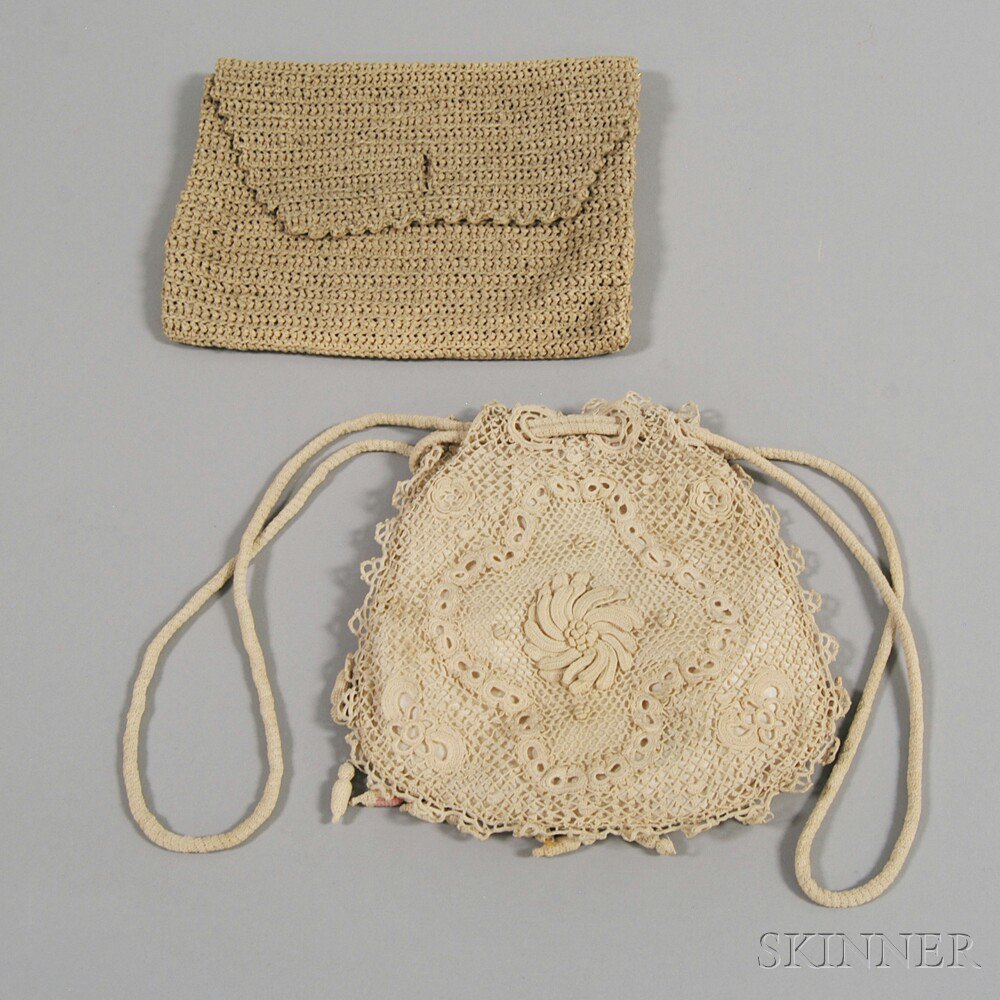 Appraisal: White Crocheted Silk Reticule America first quarter th century together