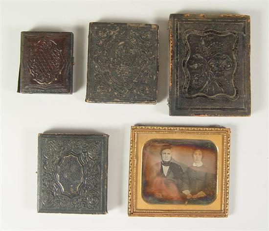 Appraisal: Five Daguerreotypes in Leatherette Cases plate of man and woman