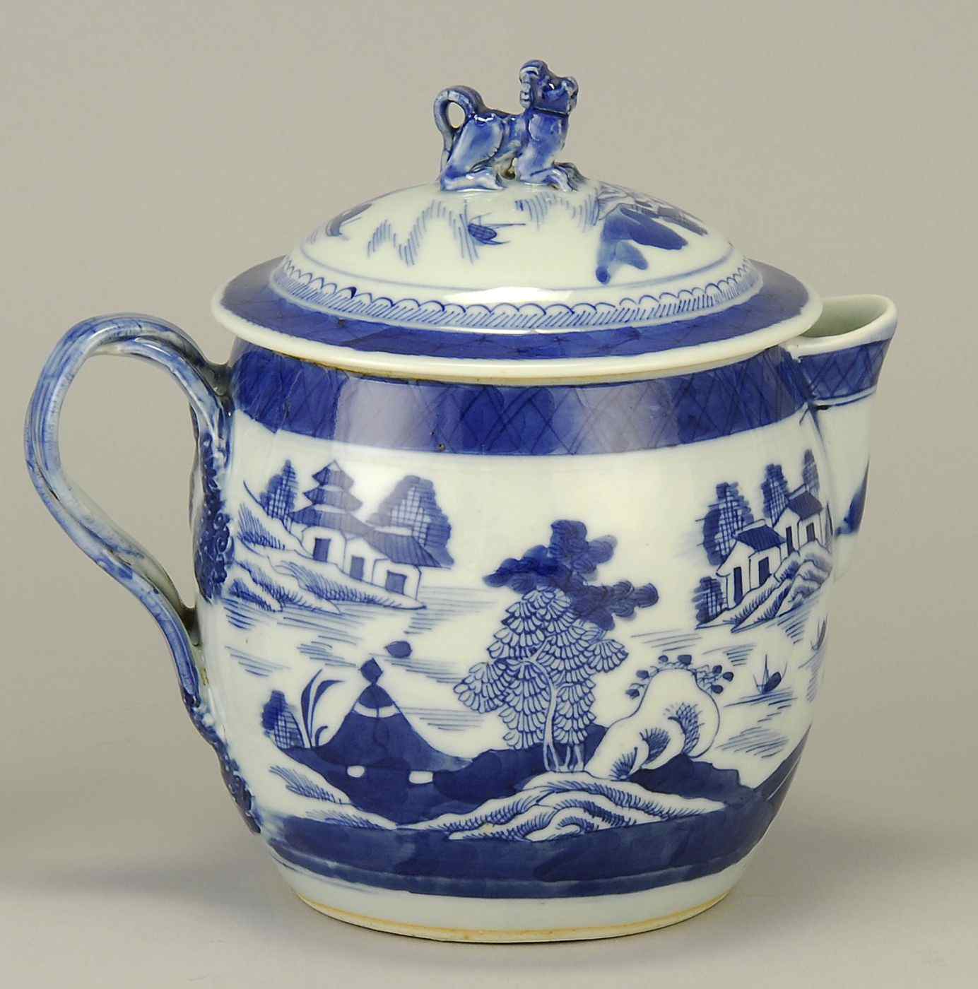 Appraisal: CHINESE EXPORT CANTON PORCELAIN LIDDED CIDER JUG th CenturyIn blue