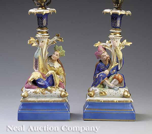 Appraisal: A Pair of Paris Porcelain Figural Candleholders c attributed to