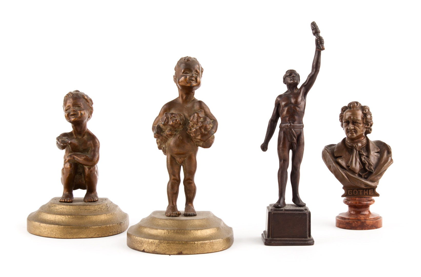 Appraisal: Four Continental cabinet bronzes th century includes figure of Victory