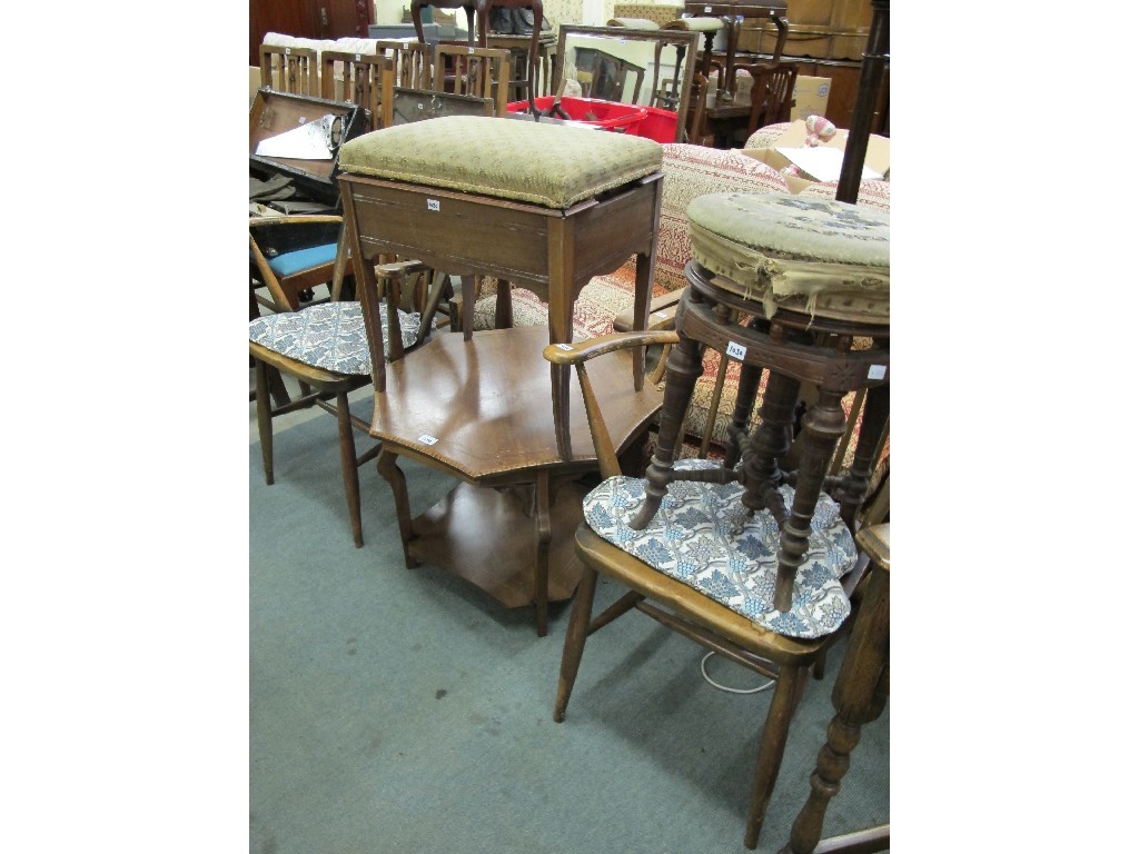 Appraisal: Pair of Ercol chairs plant stand two piano stools octagonal