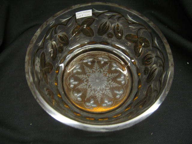 Appraisal: Bohemian Amber Cut Crystal Bowl berry vine decor excellent