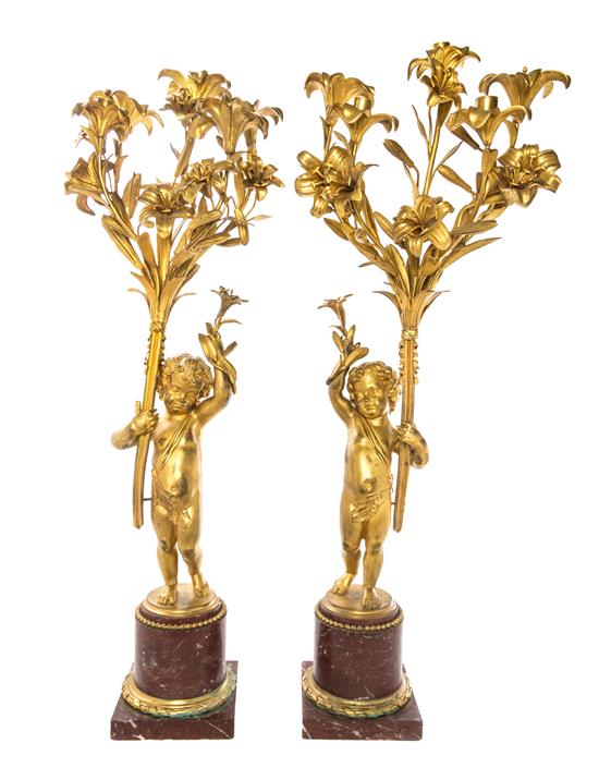 Appraisal: Sale Lot A Pair of Continental Gilt Bronze and Marble