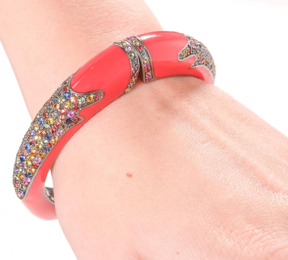 Appraisal: Rina Limor Calypso Collection sterling silver red enamel cuff hinged