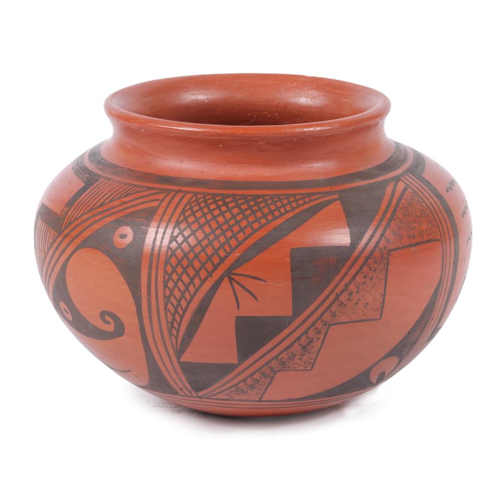 Appraisal: HOPI NATIVE AMERICAN LAURA CHAPELLA TOMOSIE DECORATED REDWARE JAR ST