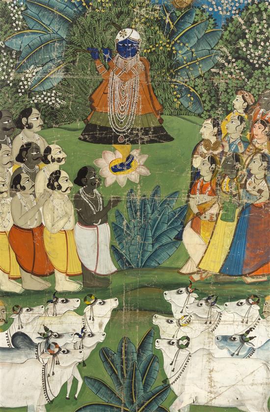 Appraisal: Sale Lot An Indian Gouache Painting depicting Krishna amidst followers