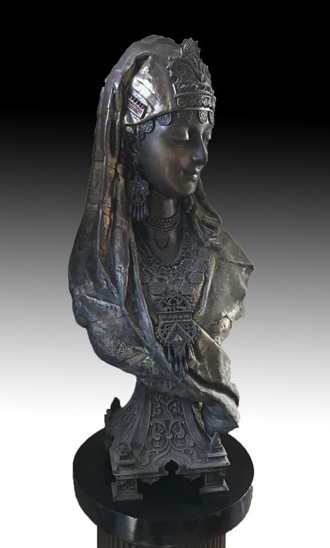 Appraisal: FRENCH TH CENTURY ORIENTALIST FEMALE SPELTER BUST Cold painted heavy