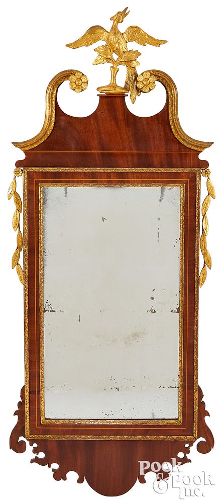 Appraisal: Federal inlaid mahogany mirror Federal inlaid mahogany mirror ca with