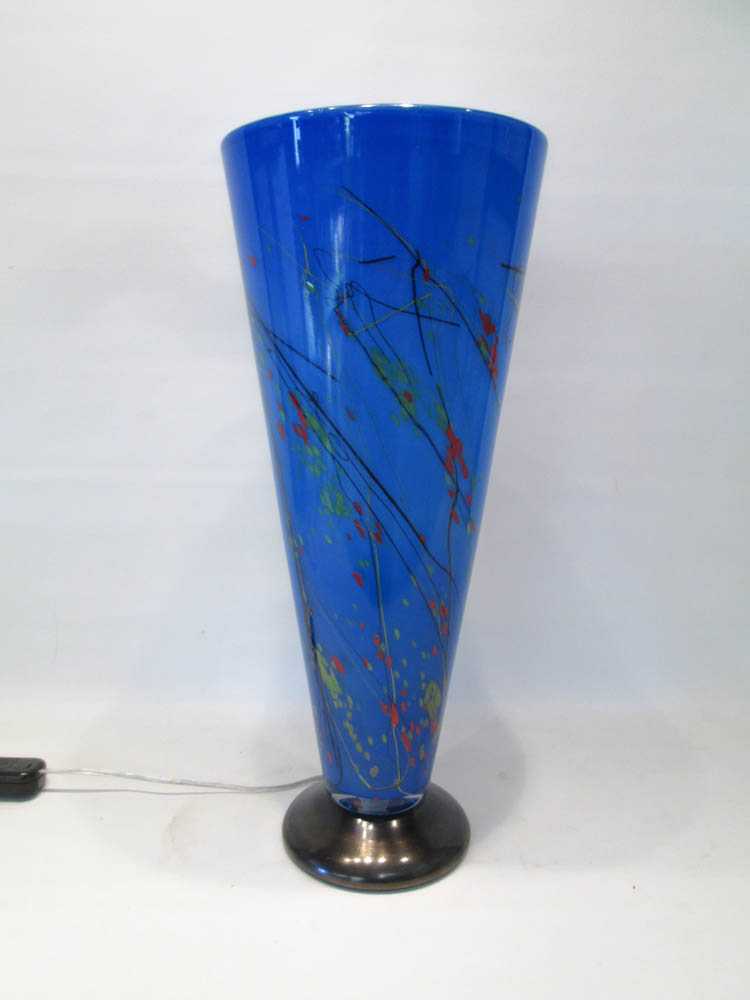 Appraisal: GLASS LIGHT BLUE CONICAL TABLE LAMP having a blue glass