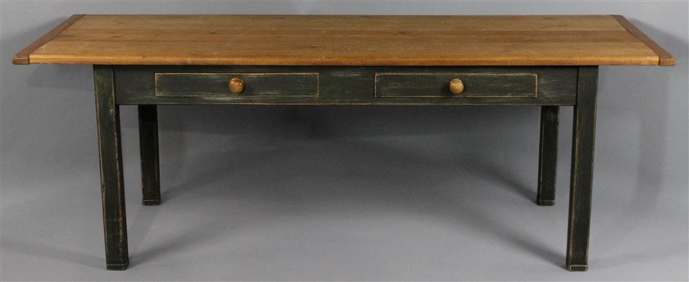 Appraisal: LARGE PAINTED PINE FARM TABLE having a scrubbed top composed