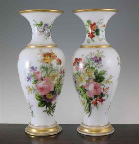 Appraisal: A pair of French opaline glass baluster vases mid th