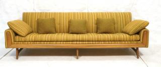 Appraisal: KROEHLER Striped Gold Fabric Sofa Couch Modern horizontal form with