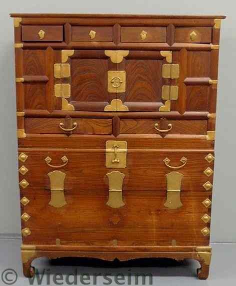 Appraisal: Korean wedding chest th c with brass mounts h x