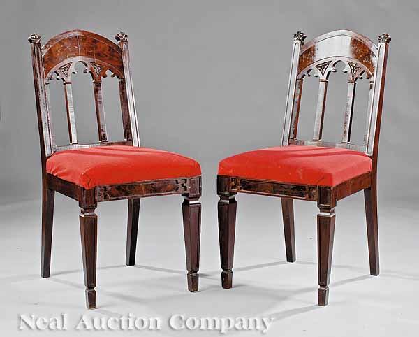 Appraisal: A Pair of American Gothic Revival Carved Mahogany Chairs c