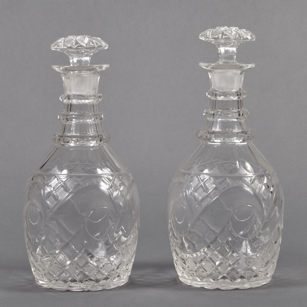 Appraisal: Pair of Regency Cut Glass Stoppered Decanters First quarter of