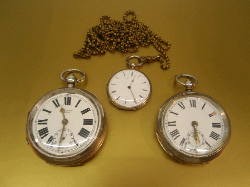 Appraisal: Two silver cased open faced pocket watches with enamelled dials