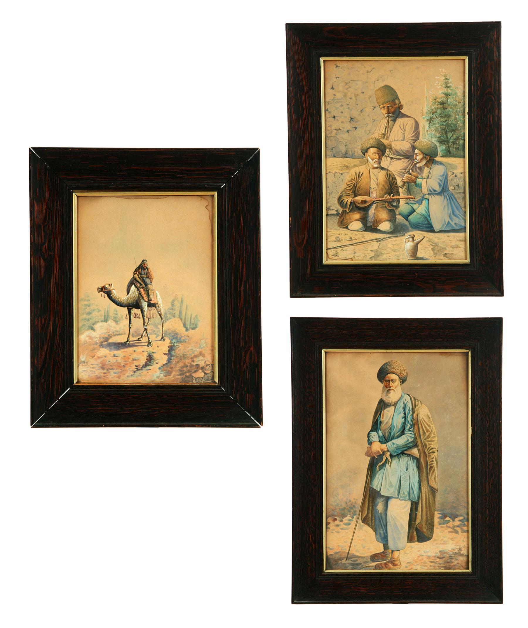 Appraisal: THREE PORTRAITS MIDDLE EAST ND HALF- TH CENTURY Watercolor on