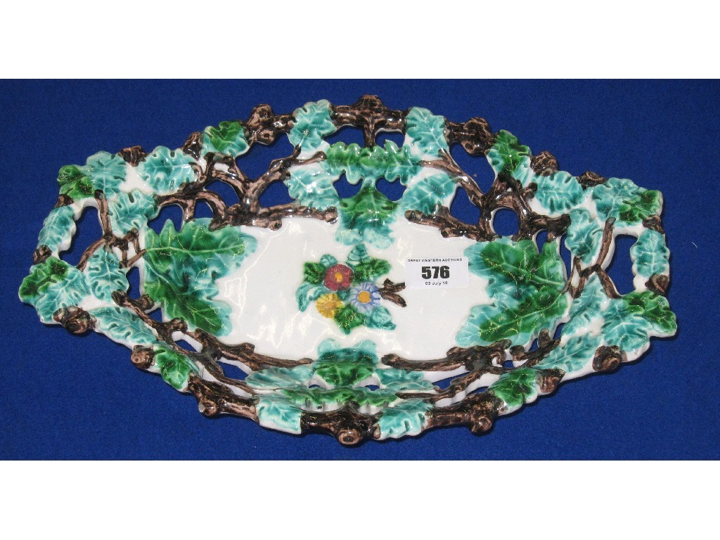 Appraisal: Majolica style twin handled dish